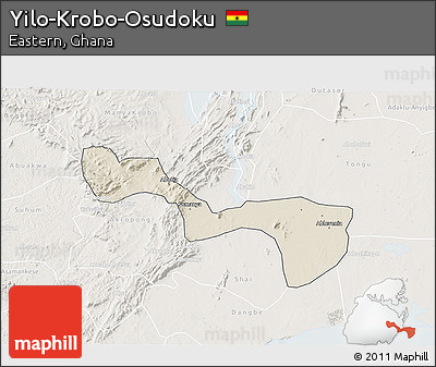 Shaded Relief 3D Map of Yilo-Krobo-Osudoku, lighten