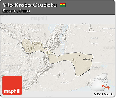 Shaded Relief 3D Map of Yilo-Krobo-Osudoku, lighten