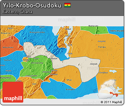 Shaded Relief 3D Map of Yilo-Krobo-Osudoku, political outside