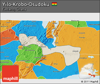 Shaded Relief 3D Map of Yilo-Krobo-Osudoku, political outside