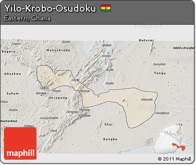 Shaded Relief 3D Map of Yilo-Krobo-Osudoku, semi-desaturated