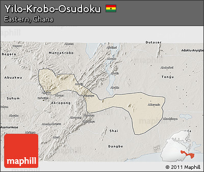 Shaded Relief 3D Map of Yilo-Krobo-Osudoku, semi-desaturated