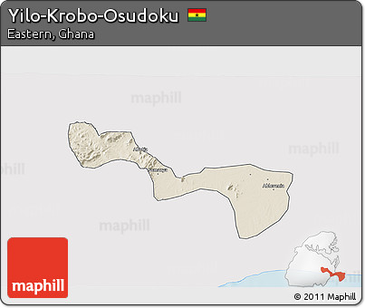 Shaded Relief 3D Map of Yilo-Krobo-Osudoku, single color outside
