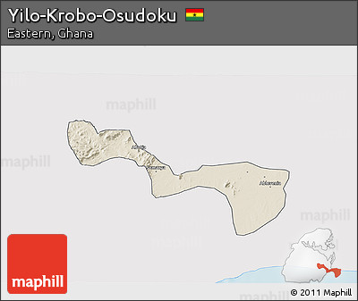 Shaded Relief 3D Map of Yilo-Krobo-Osudoku, single color outside