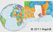 Political Location Map of Yilo-Krobo-Osudoku, highlighted country, highlighted parent region, within the entire country