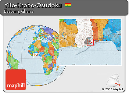 Political Location Map of Yilo-Krobo-Osudoku, highlighted country, highlighted parent region