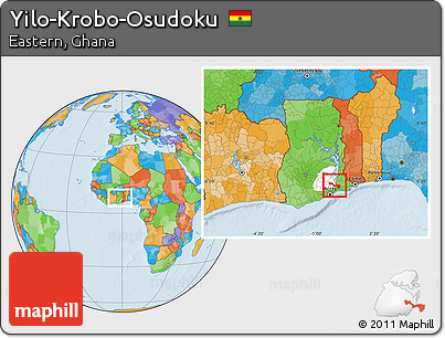 Political Location Map of Yilo-Krobo-Osudoku, highlighted parent region, within the entire country