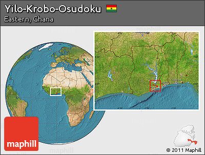 Satellite Location Map of Yilo-Krobo-Osudoku, within the entire country