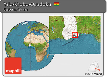 Satellite Location Map of Yilo-Krobo-Osudoku, highlighted country