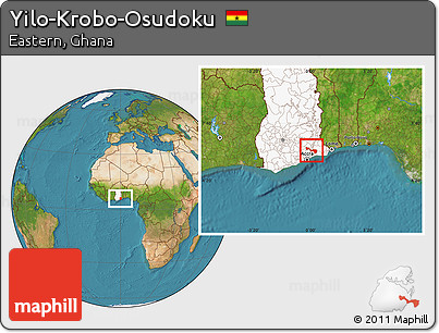 Satellite Location Map of Yilo-Krobo-Osudoku, highlighted country