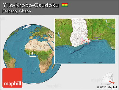 Satellite Location Map of Yilo-Krobo-Osudoku, highlighted country