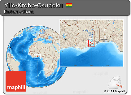 Shaded Relief Location Map of Yilo-Krobo-Osudoku, highlighted parent region