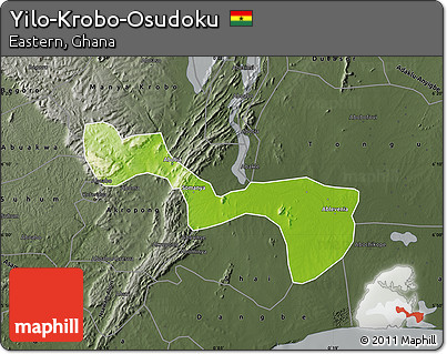 Physical Map of Yilo-Krobo-Osudoku, darken, semi-desaturated