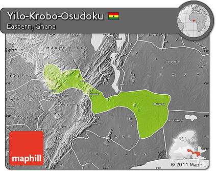 Physical Map of Yilo-Krobo-Osudoku, desaturated