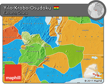Physical Map of Yilo-Krobo-Osudoku, political outside