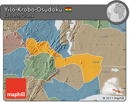 Political Map of Yilo-Krobo-Osudoku, semi-desaturated