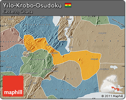 Political Map of Yilo-Krobo-Osudoku, semi-desaturated