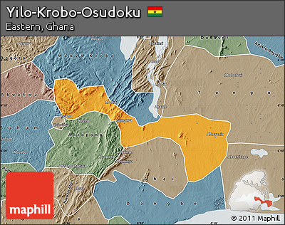 Political Map of Yilo-Krobo-Osudoku, semi-desaturated