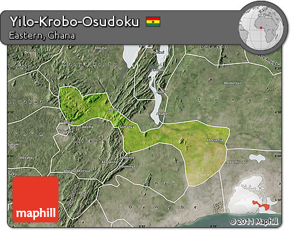 Satellite Map of Yilo-Krobo-Osudoku, semi-desaturated