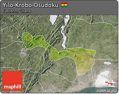 Satellite Map of Yilo-Krobo-Osudoku, semi-desaturated