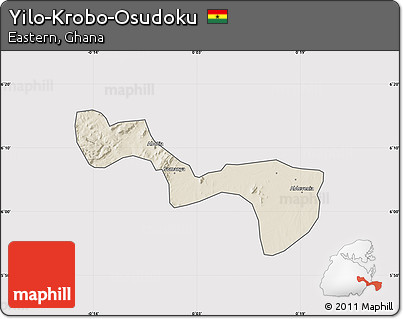 Shaded Relief Map of Yilo-Krobo-Osudoku, cropped outside