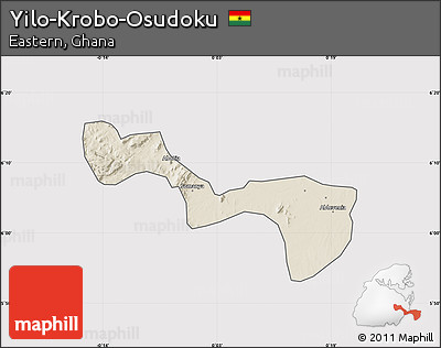 Shaded Relief Map of Yilo-Krobo-Osudoku, cropped outside