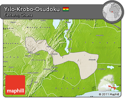 Shaded Relief Map of Yilo-Krobo-Osudoku, physical outside