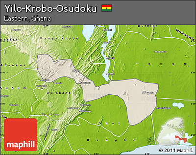 Shaded Relief Map of Yilo-Krobo-Osudoku, physical outside