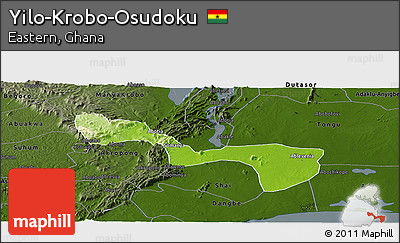 Physical Panoramic Map of Yilo-Krobo-Osudoku, darken