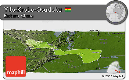 Physical Panoramic Map of Yilo-Krobo-Osudoku, darken