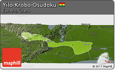 Physical Panoramic Map of Yilo-Krobo-Osudoku, darken