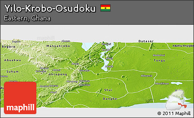 Physical Panoramic Map of Yilo-Krobo-Osudoku