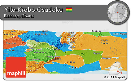 Physical Panoramic Map of Yilo-Krobo-Osudoku, political outside