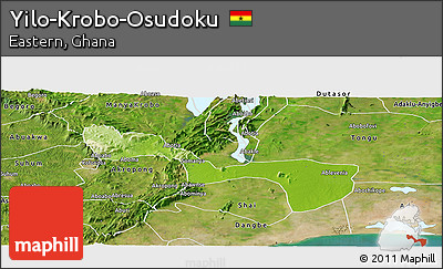 Physical Panoramic Map of Yilo-Krobo-Osudoku, satellite outside