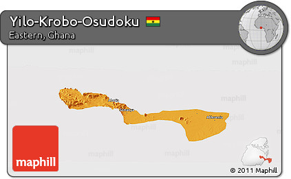 Political Panoramic Map of Yilo-Krobo-Osudoku, cropped outside