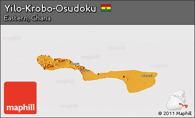 Political Panoramic Map of Yilo-Krobo-Osudoku, cropped outside