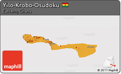 Political Panoramic Map of Yilo-Krobo-Osudoku, cropped outside