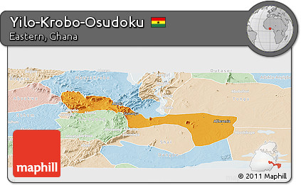 Political Panoramic Map of Yilo-Krobo-Osudoku, lighten
