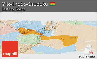 Political Panoramic Map of Yilo-Krobo-Osudoku, lighten