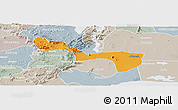 Political Panoramic Map of Yilo-Krobo-Osudoku, lighten, semi-desaturated