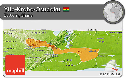 Political Panoramic Map of Yilo-Krobo-Osudoku, physical outside