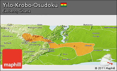 Political Panoramic Map of Yilo-Krobo-Osudoku, physical outside