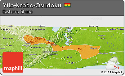 Political Panoramic Map of Yilo-Krobo-Osudoku, physical outside