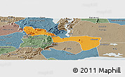 Political Panoramic Map of Yilo-Krobo-Osudoku, semi-desaturated