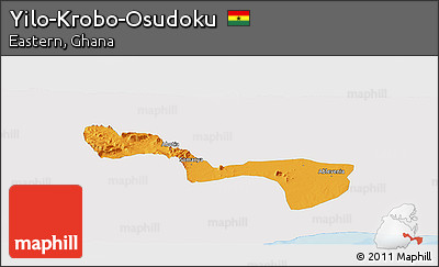 Political Panoramic Map of Yilo-Krobo-Osudoku, single color outside