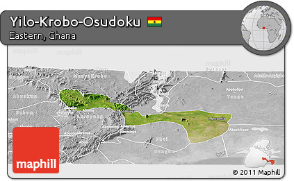 Satellite Panoramic Map of Yilo-Krobo-Osudoku, lighten, desaturated