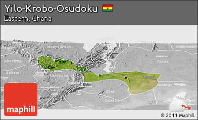 Satellite Panoramic Map of Yilo-Krobo-Osudoku, lighten, desaturated