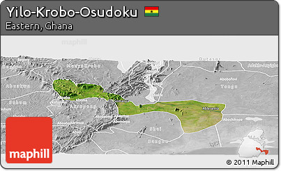Satellite Panoramic Map of Yilo-Krobo-Osudoku, lighten, desaturated