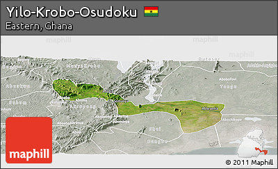 Satellite Panoramic Map of Yilo-Krobo-Osudoku, lighten, semi-desaturated