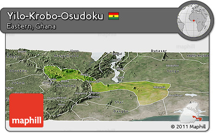 Satellite Panoramic Map of Yilo-Krobo-Osudoku, semi-desaturated